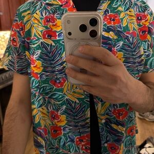 J. Crew Teal Tropical Floral Button-Up